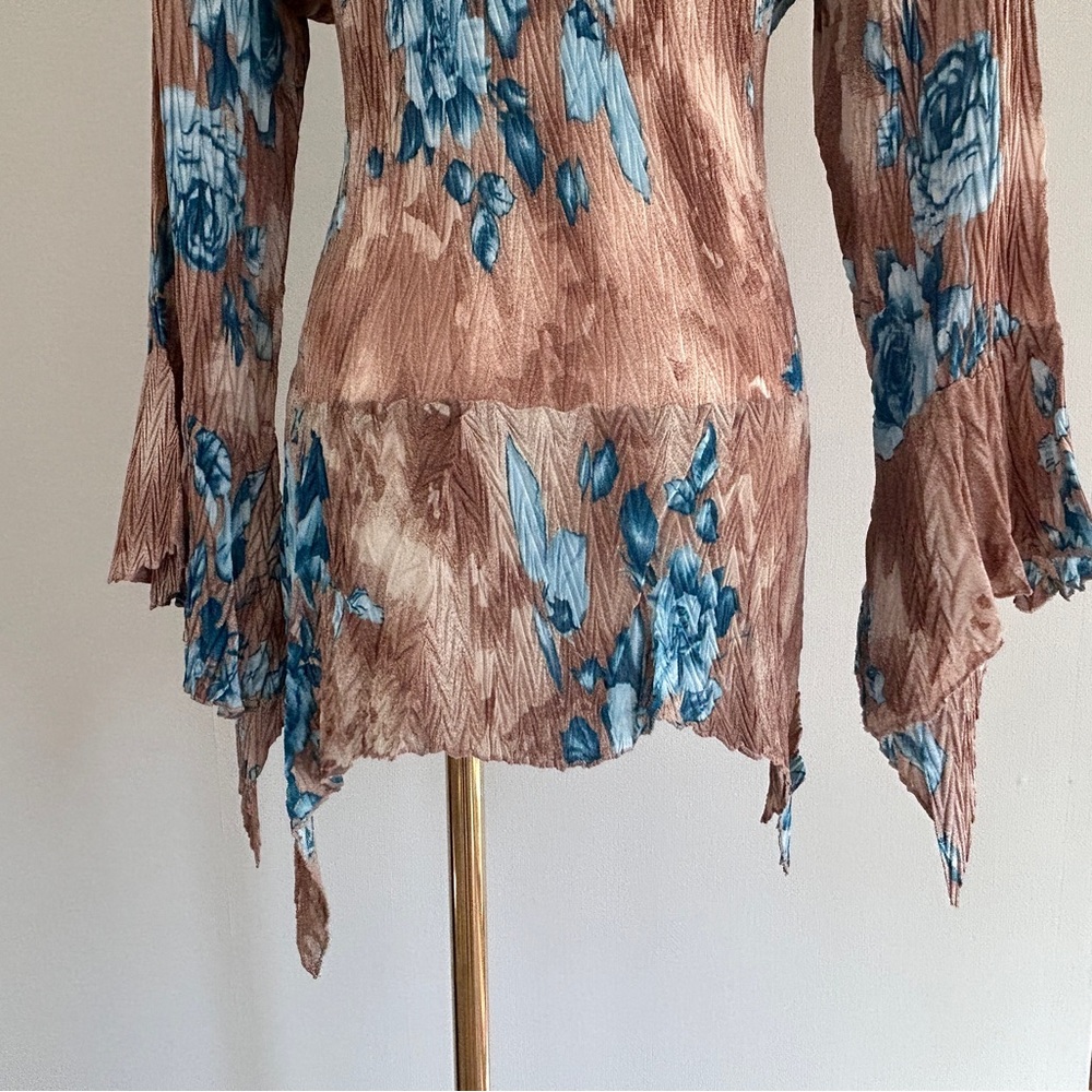 Y2K JAIPUR Asymmetric Earthy Floral Bell Sleeve Top Fairy Grunge Goblincore Sz L - Picture 14 of 16